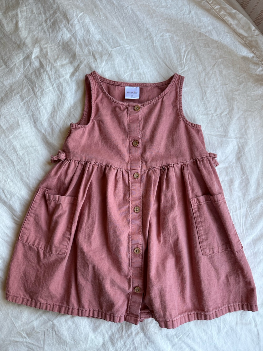 Sleeveless Button-Front Girls' Dress in Dusty Rose